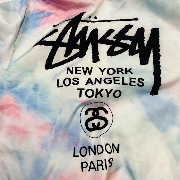 Stussy Jacket Womens Large Multicolor Tie Dye Hooded Windbreaker LA Paris - Picture 9 of 9
